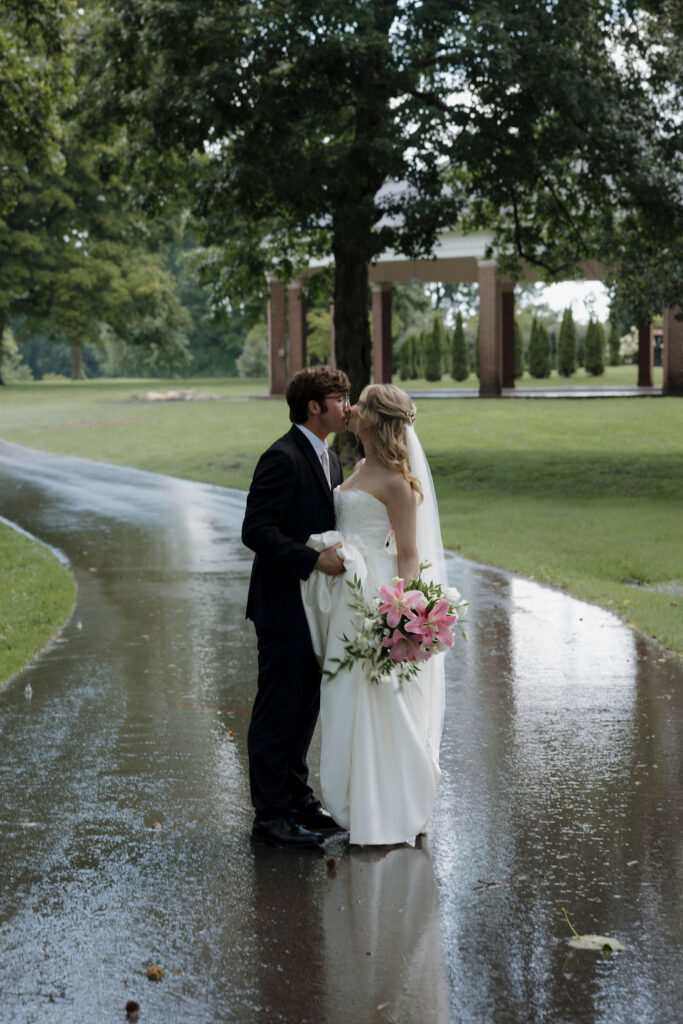 Wedding portraits in the rain at My Old Ky Home in Bardstown, Ky.