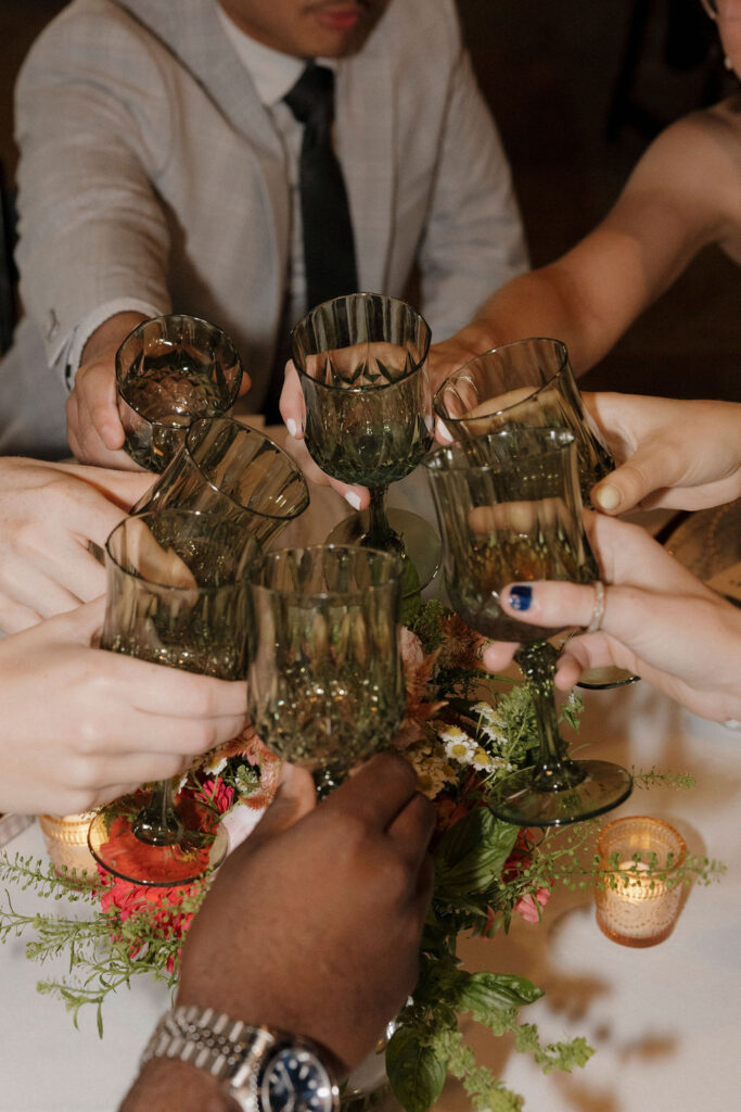 A cheers to the happy newlywed couple.