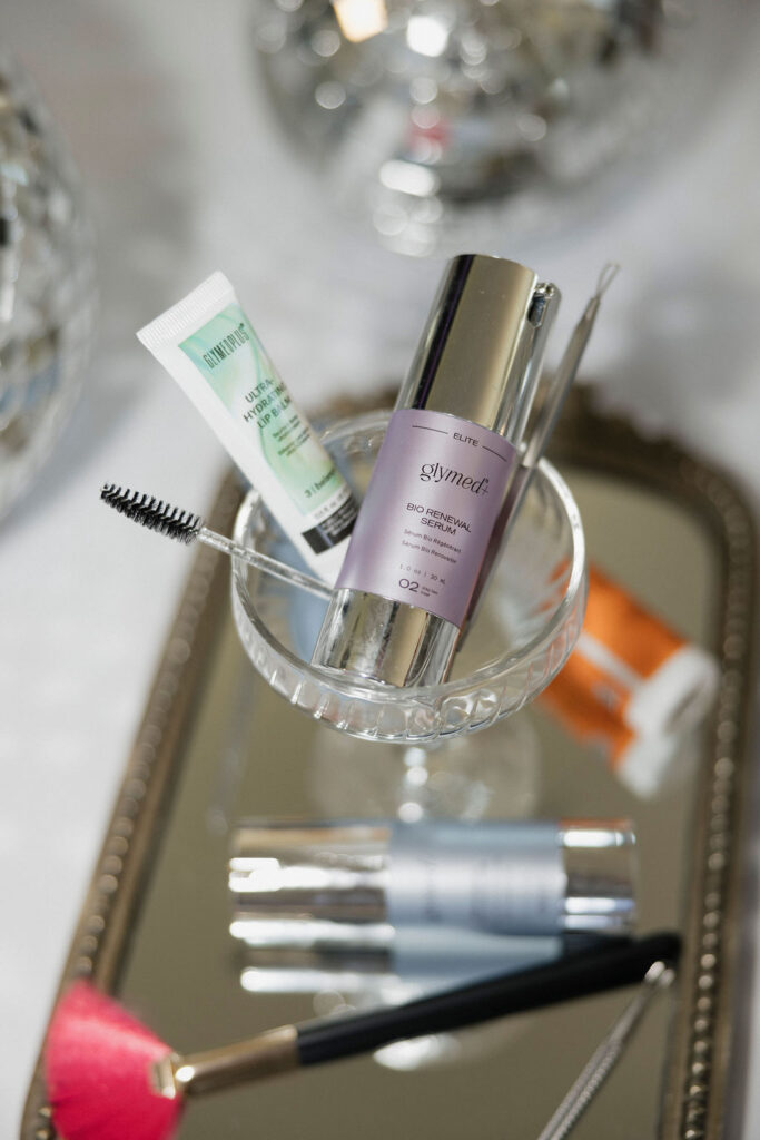 Louisville branding photographer | some facial product containers in a cocktail glass. 