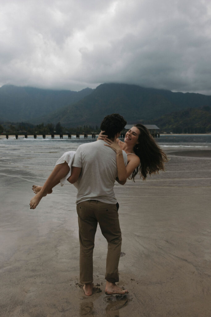Candid engagement photography on Kauai’s scenic North Shore