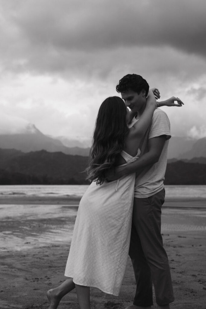 Moody beach engagement photography on the North Shore of Kauai