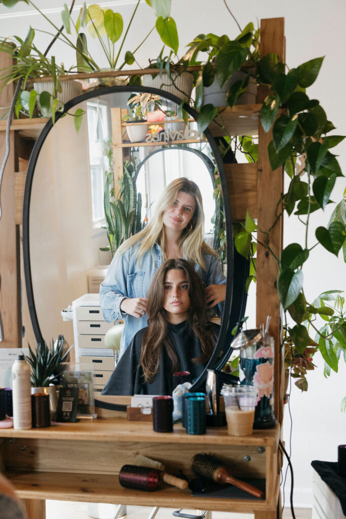 Hairstylist personal branding session in a Louisville hair salon.
