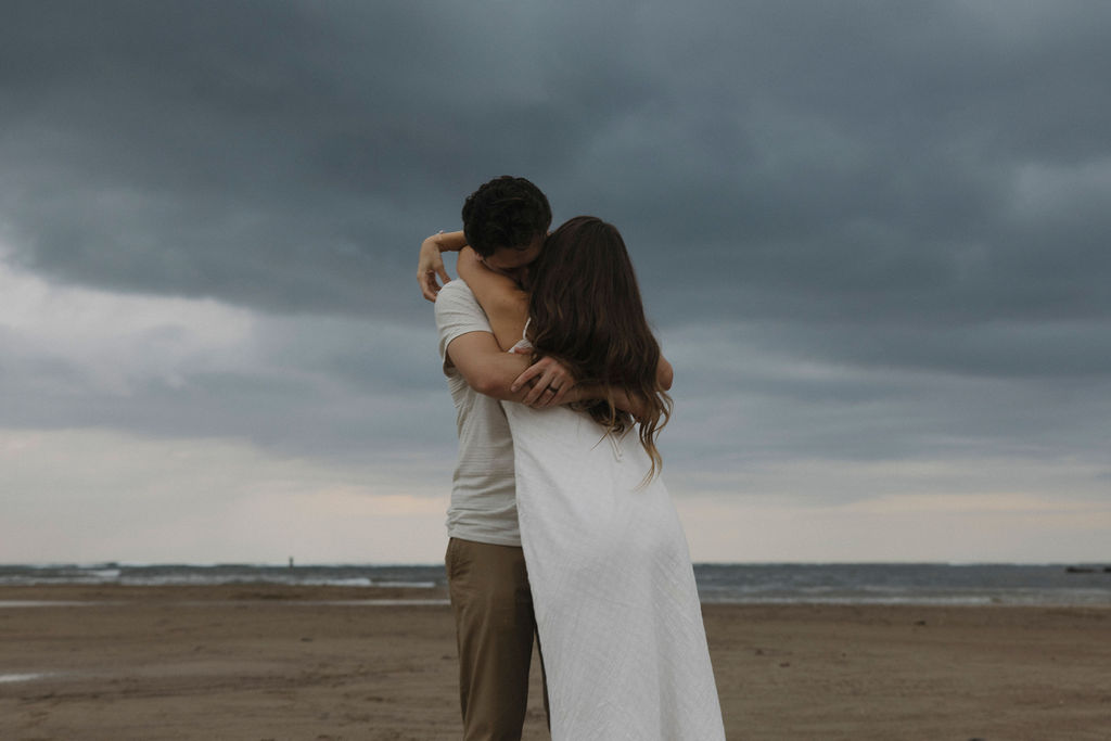 Romantic destination engagement photos at Hanalei Bay in Hawaii